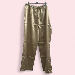 Valerie Stevens Olive Satin Lounge Pants — Size XL
